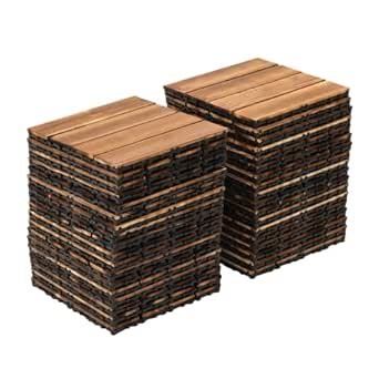 36 PCs Interlocking Pine Wood Deck Tiles - 12x12 Inches Waterproof Patio Wood Flooring Tiles for Indoor & Outdoor Use, Easy Installation, Interlocking Deck Tiles for Balcony, Garden, and Backyard