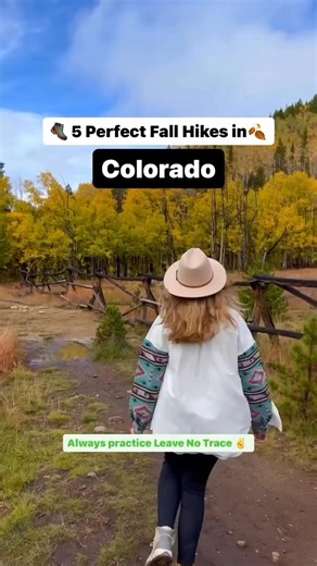 🥾5 Colorado Hikes Perfect for Fall🍂 Peak fall colors are forecasted to happen over the next 3 weeks throughout Colorado so now is the time to plan your fall hikes! 💚Always practice Leave No Trace when hiking. Don’t carve on the trees, stay on trail, and please don’t blast your music✌️ 🥾B&B to Reiling Dredge to Minnie Mine 📍Breckenridge 📏2.6 miles 📈383 feet elevation gain 🥾Abyss Trail to Helms Lake 📍Georgetown 📏11.7 miles 📈2404 feet elevation gain 👉The best aspen viewing requires hiki