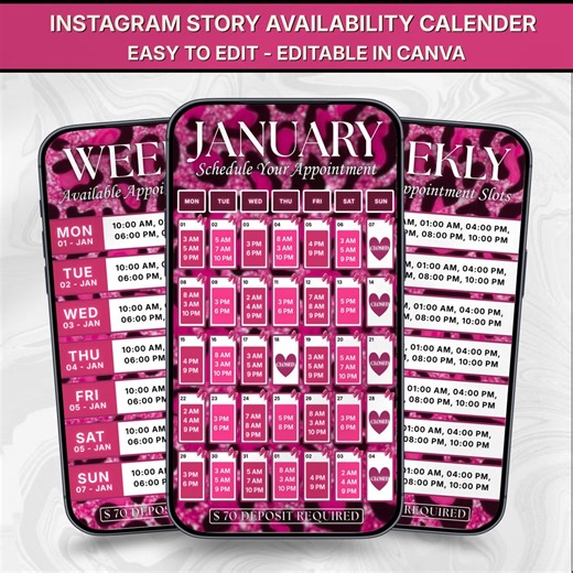 Pink Cheetah Print Monthly and Weekly Availability Calendar Nail Instagram Story, Lash Booking Calendar, Canva Template Instant Download - Etsy