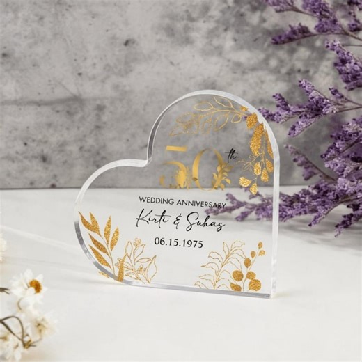 Personalised 50th Wedding Anniversary Gifts,50th Anniversary Cake Topper,custom Gold Anniversary Gift,wedding Anniversary Heart Plaque - Etsy