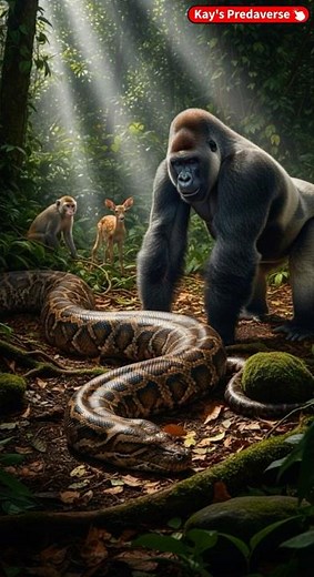 Gorilla Defeats Giant Python to Save Baby Deer | Unbelievable Jungle Rescue 🐍🦍🦌