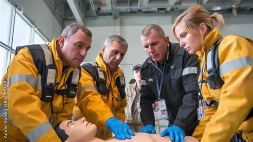Saving Lives: A focused team of medical professionals during a hands-on training session on CPR, demonstrating their skills and dedication in an emergency scenario.
