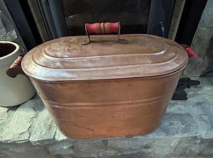 Antique Copper Boiler W Lid, Firewood Holder, Rustic Farmhouse Kindling Firepit Wood Pellet Storage, Rustic Fireplace Decor - Etsy
