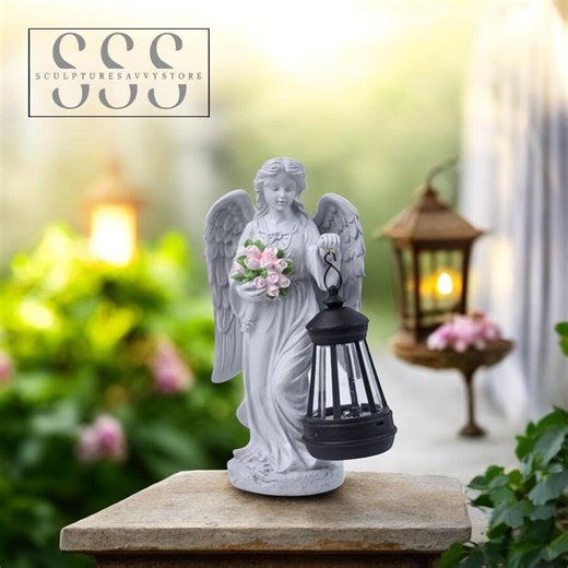 Solar Angel Statue With Lantern, Memorial Gift, Outdoor Sculpture, Sympathy Decor, Spiritual Figurine - Etsy