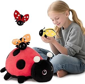 MaoGoLan 4Pcs Ladybug Stuffed Animal,Kawai Mother Ladybird Plush Toys Pillow with 3 Small Baby Lady Beetle Plushie Gift for Insect Lover,Decorations,Party Favor,Baby Shower,Glow-in-Dark Design