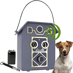 My Pet Command 50Ft Long Range Dog Anti Barking Device, Auto Ultrasonic Dog Bark Control Deterrent, Dual Speaker Waterproof for Outdoor use Only Adjustable Level Control, Extra Training Whistle