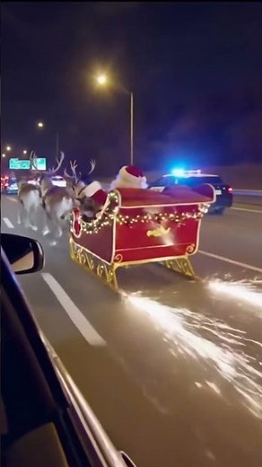 Santa Riding a Sleigh on the Highway! Real Nighttime Christmas Encounter