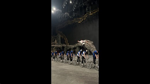 Acrobats perform synchronized bicycle act in Beijing, China