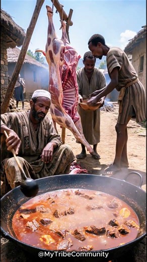 Argobba Cow Butchering & Meat Stew | Ethiopia Village #tribalfood #tribalcooking #shorts