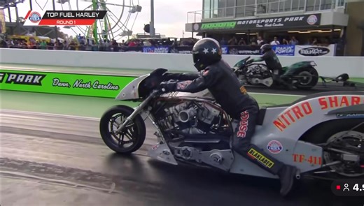 R1 Update: TK (R) vs Ricky House (L). Ignore the graphic from Speed Sport as Tracy goes 4.09 for record and the win and backed up by his 4.12 from last night. It’ll be TK vs Ryan Peery in the semi finals (SpeedSport Video) #badappleracing #teambadapple #topfuelharley #tracykile #25yearsofTFH #ihraoutlawnitroseries | Bad Apple Racing - Nitro Harleys