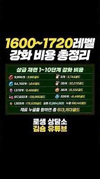 1600~1720 모든 구간 강화 비용 총 정리!