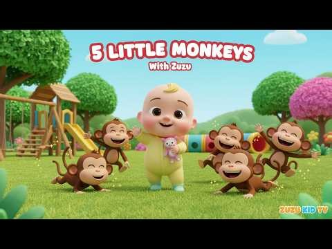 Five Little Monkeys with Zuzu | Kids Nursery Rhyme, Counting & Jumping Fun