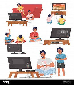 Gamers playing console video games on tv with controllers, vector illustration. Video gaming technologies. Leisure time Stock Vector Image & Art - Alamy