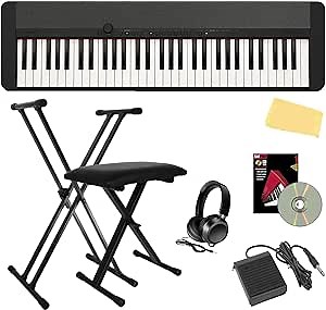 Casio CT-S1 Casiotone 61-Key Portable Keyboard - Black Bundle with Adjustable Stand, Bench, Headphones, Sustain Pedal, Instructional Book, Instructional DVD, and Austin Bazaar Polishing Cloth