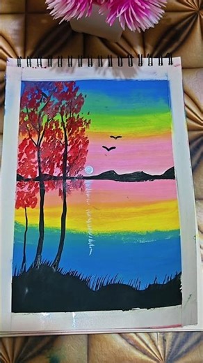 Haw to draw beautiful sunset! water colour drawing! #short #art #painting