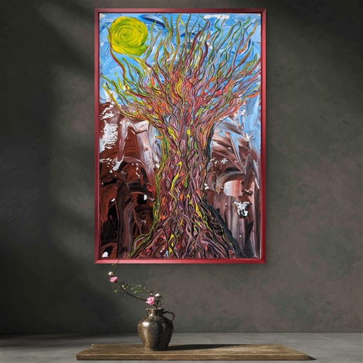 Original Abstract Tree Painting, Acrylic Canvas Wall Art, Symbolic Nature Artwork - Etsy