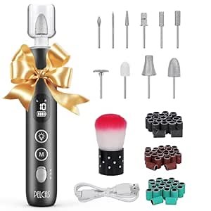 PELCAS Electric Nail Grinder, 10 Speeds Cordless Nail Drill with LED Light, Portable Manicure and Pedicure Kit, Nail File with LCD Screen for Human, Pet, Thick Toenails, Natural & Acrylic Nails Grey