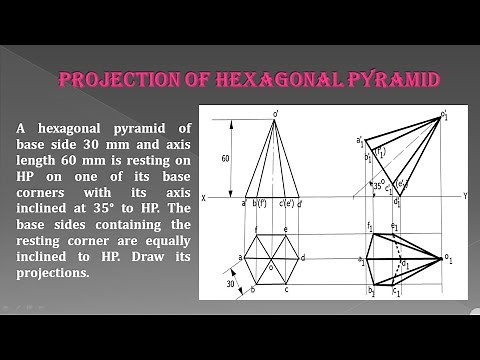 Projection of Solids | Hexagonal Pyramid rest on one of its corner on HP | Engineering Graphics