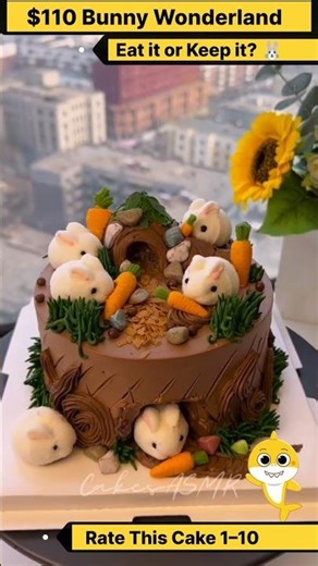 ‎Is This $110 Bunny Garden Cake Too Cute? 🐰🌸 | Silent Cake Judgement @CakesASMR #Shorts