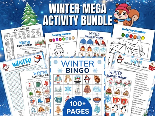 Winter Activity Bundle | 100  Printable Pages | Kids Winter Games, Bingo, Coloring, Word Search, Snow Activities - Etsy