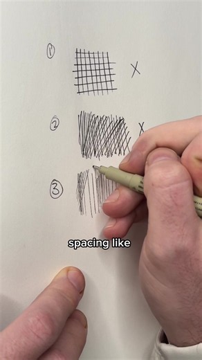 Tap the link in my bio to start the drawing drills course. Comment “drills” below and I’ll send you the info for the drawing drills course. The biggest mistakes I see with classical crosshatching are surprisingly simple. 1. Crossing at 90 degrees This creates a rigid grid pattern that flattens the drawing. Instead, try crossing at a shallower angle so the negative space forms little diamond shapes. The drawing will feel lighter, more elegant, and much closer to a classical pen-and-ink style. 2. 