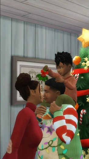 making a Sims 4 family pose of a toddler holding a mistletow for the parents