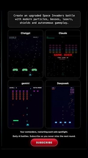 ChatGPT vs Claude vs Gemini vs DeepSeek: Space Invaders Evolution #aicoding #claudeai