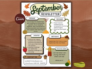 September Newsletter, Preschool Newsletter, Newsletter Template, Autumn Newsletter, Monthly Newsletter, Fall Newsletter, Weekly Newsletter - Etsy