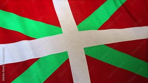 locked full-screen close shot of the Ikurriña Autonomous Community flag of the Basque Country seamlessly waving in the wind. 3D animation of banner/emblemin realistic satin texture in daylight.