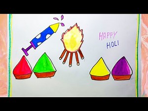 how to draw holi drawing | holi drawing for kids step by step | happy holi drawing
