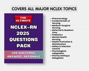 NCLEX-RN 2025 Study Guide PDF | 400 Practice Questions With Detailed Answers | Nursing Exam Prep   Exam Day Bonus Tips Nursing Notes Pdf - Etsy