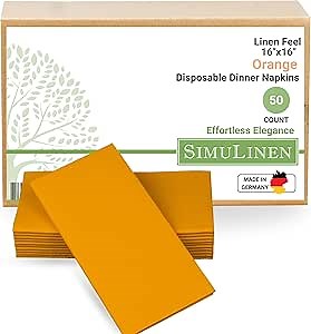 Simulinen Colored Disposable Dinner Napkins - Decorative, Linen-Feel, Elegant & Cloth-Like - Sunshine - Absorbent & Durable - Weddings, Parties and Holidays! - Perfect Size: 16''x16'' Box of 50