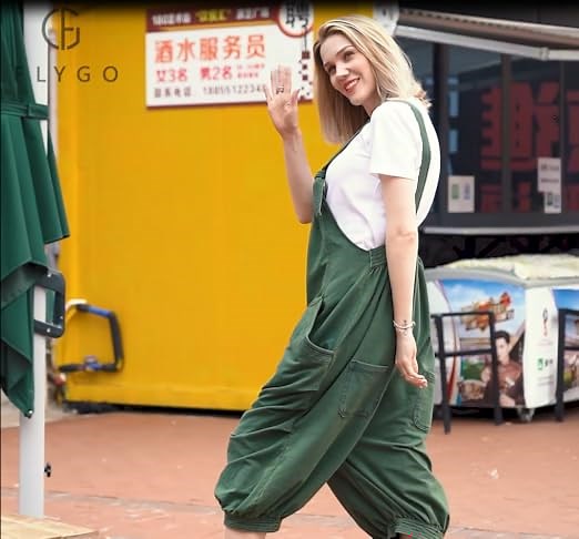 Flygo Women's Cotton Baggy Overalls Bibs Jumpsuits