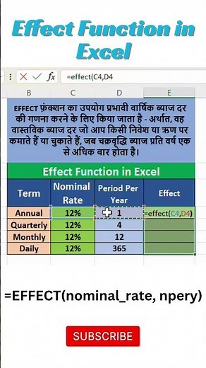 EFFECT Function in Excel | Calculate Effective Annual Interest Rate Easily (Hindi) #excel