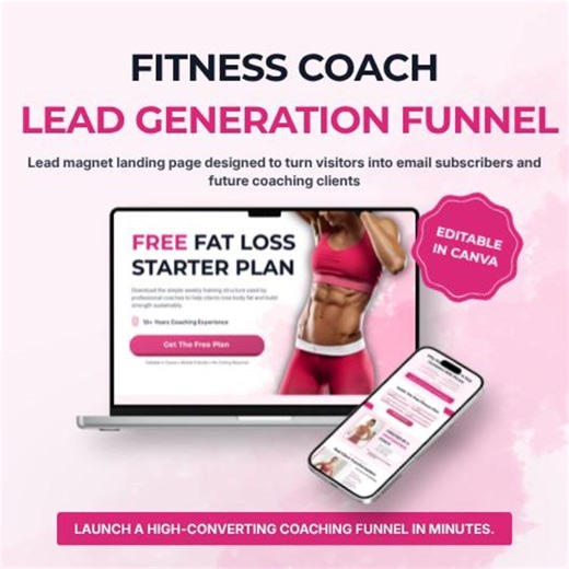 Fitness Coach Lead Magnet Funnel Template | Email Opt in Page (canva) - Etsy