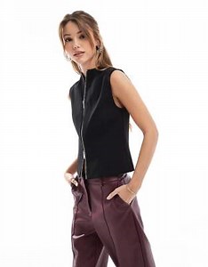 ONLY zip trough tailored vest in black | ASOS