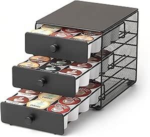 Nifty Coffee Pod Drawer – Compatible with K-Cups, 36 Pod Pack Capacity Rack, 3-Tier Holder, Stylish Home or Office Coffee Bar Organizer, Black Satin Finish