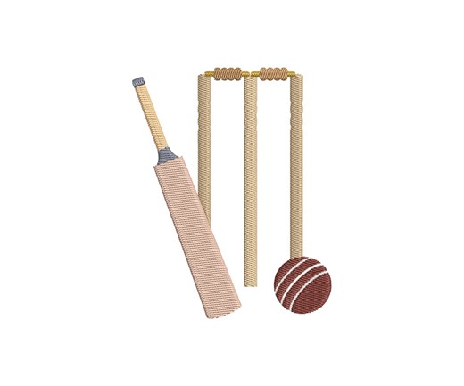 Cricket Bat near Stumps and Ball Embroidery Design: Sport Equipment Machine Pattern