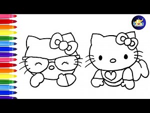 How To Draw Cute Hello Kitty, Draw And Color Hello Kitty, Two Cute Hello Kitty Drawing For Kids
