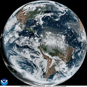 This Full Disk Friday, we are looking at the Atlantic Ocean with GeoColor imagery via NOAA's GOES East. In this view, you can see the remnants of Tropical Storm Dexter and the smoke moving over the ocean from Canadian wildfires. Also, notice the Saharan Dust blowing off of Africa! #GOES19 What's the weather where you live? weather.gov | NOAA Satellite and Information Service