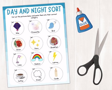 Day and Night Sorting Activity | Cut and Paste | Day or Night Printable Worksheet for Kids | Preschool Montessori | Instant Download | PDF - Etsy
