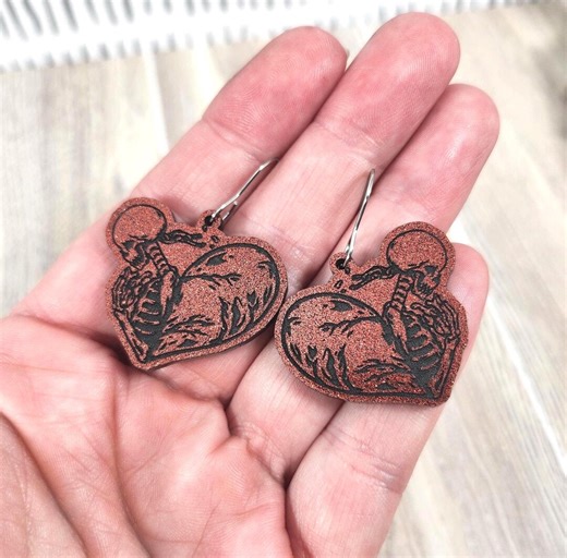 Gothic Skeleton Broken Heart Earrings: Dark Romance Goth Statement Jewelry - Etsy