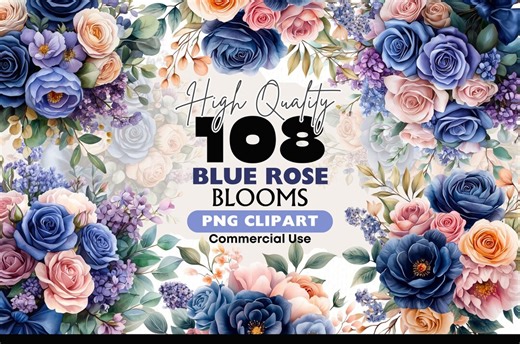 Blue Rose Clipart PNG JPEG, Elegant Blue Floral Flowers, Wedding Flowers, Scrapbooking Sublimation Download, Commercial Use Paper Crafts - Etsy