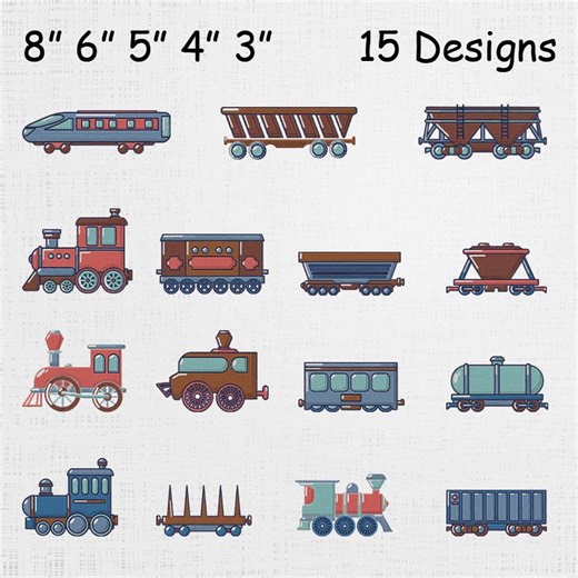 Train Embroidery Designs Bundle - Cartoon Railway Train Machine File - Kids Locomotive Pattern - 15 Designs 5 Sizes - Etsy