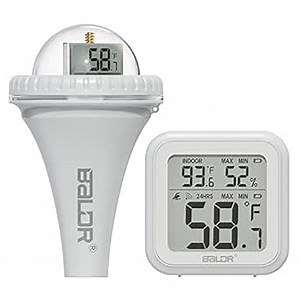 BALDR Wireless Pool Thermometer - Accurate Swimming Pool and Pond Temperature Monitor with Indoor Display, White, (WTH0528KITW)