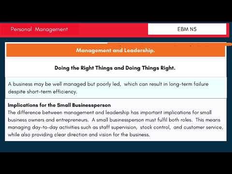 Entrepreneurship & Business management N5: Personal Management | Leadership Vs Management