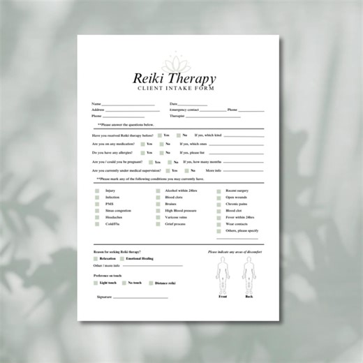 Reiki Therapy Client Intake Form | Editable & Fillable PDF | Reiki Practitioner Forms | Holistic Healing Intake Template | Instant Download - Etsy