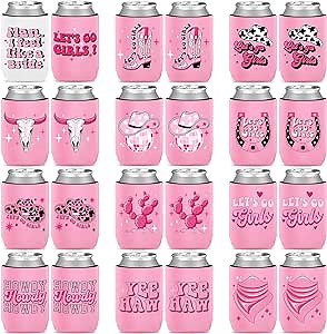 Sunnyray 24 Pcs Cowgirl Can Sleeves Pink Insulated Bachelorette Party