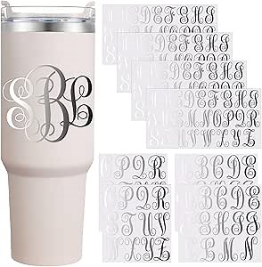 8 Sheets UV Dtf Cup Wrap Waterproof Split Initial Letters Stickers Custom Vinyl Lettering Alphabet Stickers Personalized Vinyl Name Decals for Tumbler Notebooks Cup Laptop DIY Crafts(Silver)
