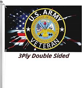 U.S. Army Veteran Flag 3x5 Ft 3ply Polyester Double Sided Print and Vivid Color American Military Flags Outdoor Decorations Banner Garden Yard Uv Resistant